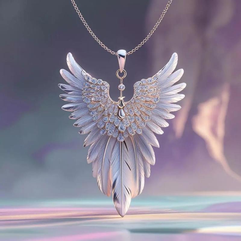 Celestial Wings Pendant  Angelic Diamond Necklace