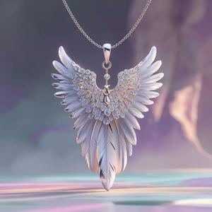 Celestial Wings Pendant  Angelic Diamond Necklace