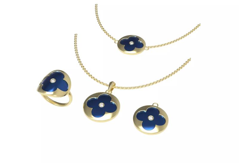Luxury Clover Jewelry Set 3D Model  Ring Pendant Necklace