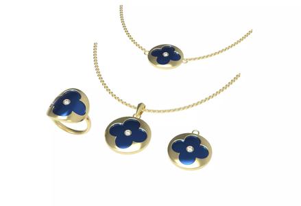 Luxury Clover Jewelry Set 3D Model  Ring Pendant Necklace