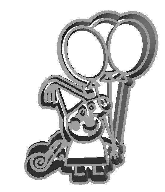 Peppa Pig with BALLOONS Birthday party cookie cutter with detail