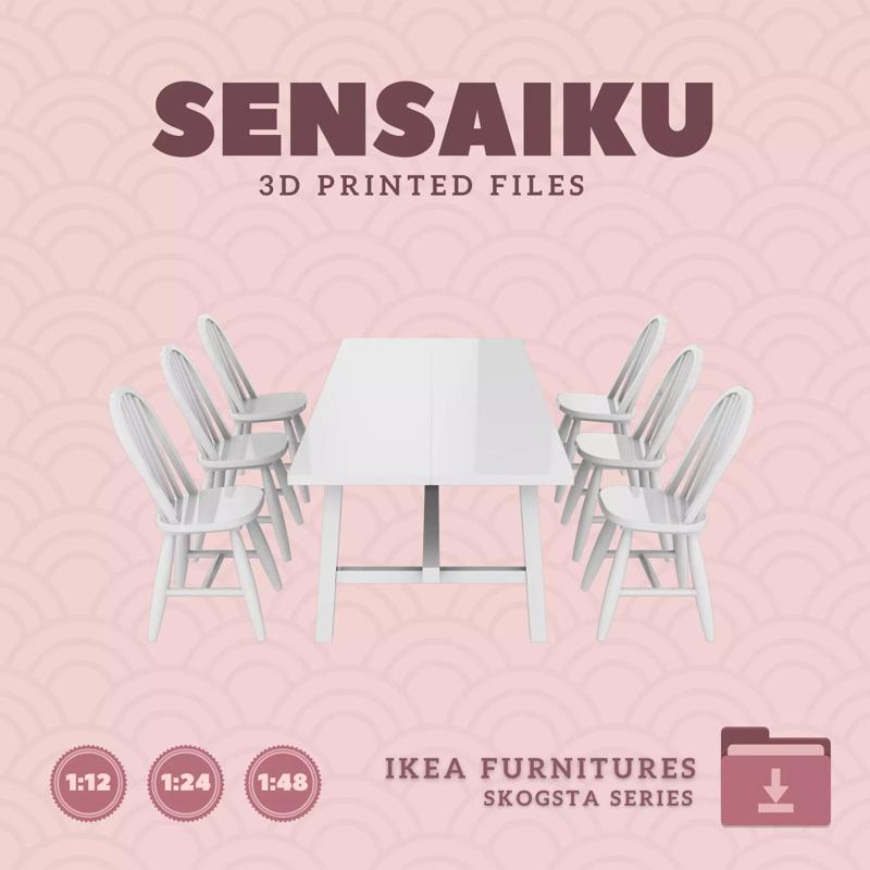 SKOGSTA Dining Table and Chairs for Dollhouse - IKEA - 3D Print
