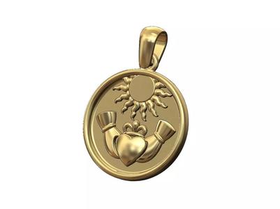 Claddagh hear crown and sun scenery pendant with bail