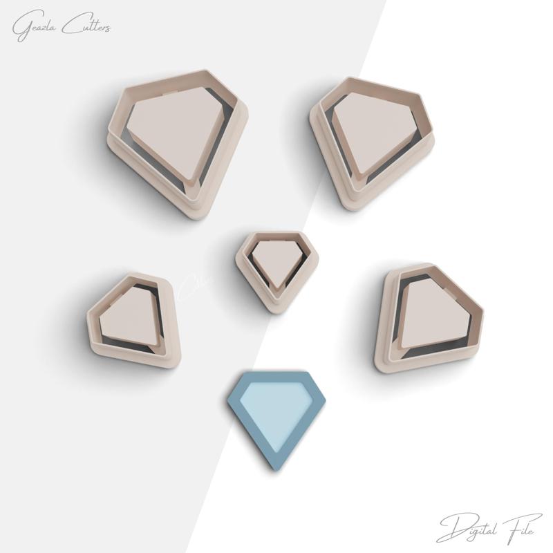 Embossed Diamond Clay Cutter, Diamond Shape Polymer Clay Earring Cutter, 2 Cutter Version, 5 Sizes Included, Digital STL File, No: 915