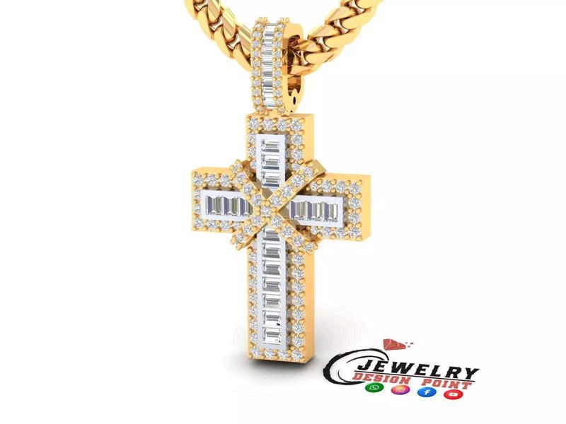 Custom Cross Baguette Diamond Pendant - Crucifixion Cross