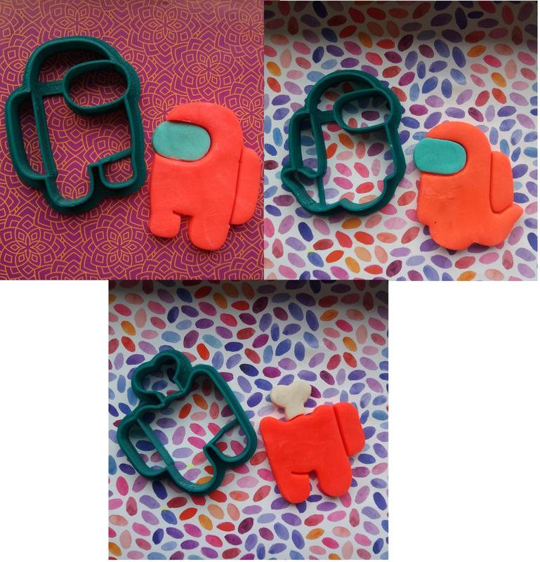Set de 6 piezas, 3 figuritas de among us para fondant, 5 cm, vivo, fantasma y con hueso.