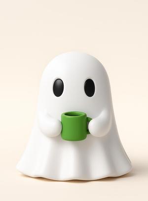 Cute Ghost with Coffee Cup - Kawaii Halloween 3D Printable Figurine