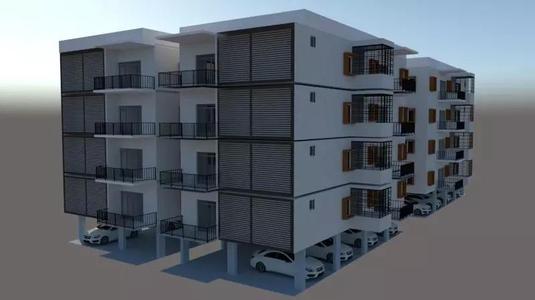 model apartment building with cars parked