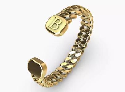 gold initial B miami cuban chain link bangle bracelet