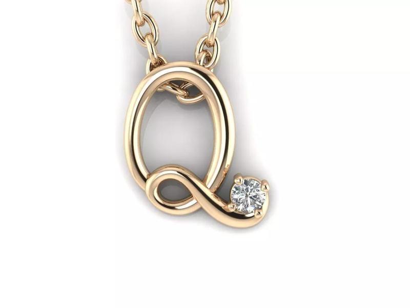 Pendant Q gold letter with diamond