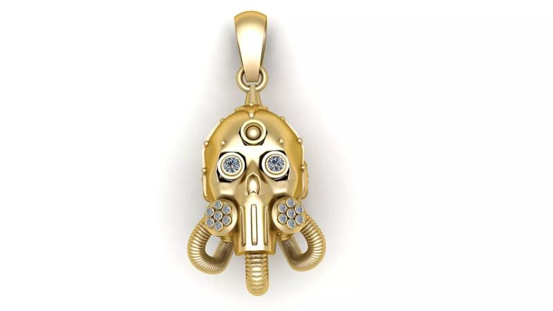 GOLDEN SKULL FACE MASK PENDANT 3D PRINTABLE MODEL