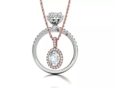Jewelry Set 7x5 Oval Stone Pendant and Engagement Ring  3D Model Collection