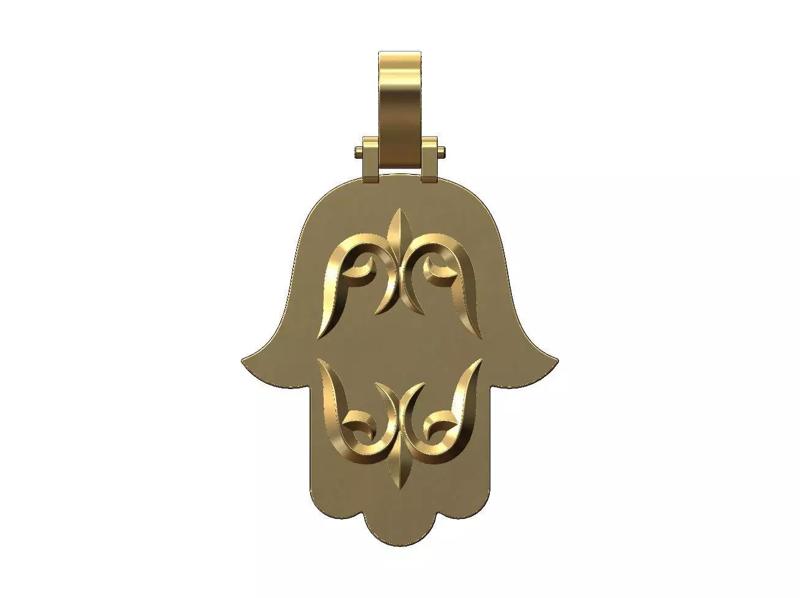 Floral scroll engraving Hand of Fatima pendant
