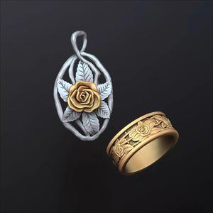 Rose Ring Pendant Set