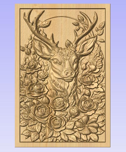 "Floral Deer – 3D Relief Art for CNC Wood Carving & Wall Decor"