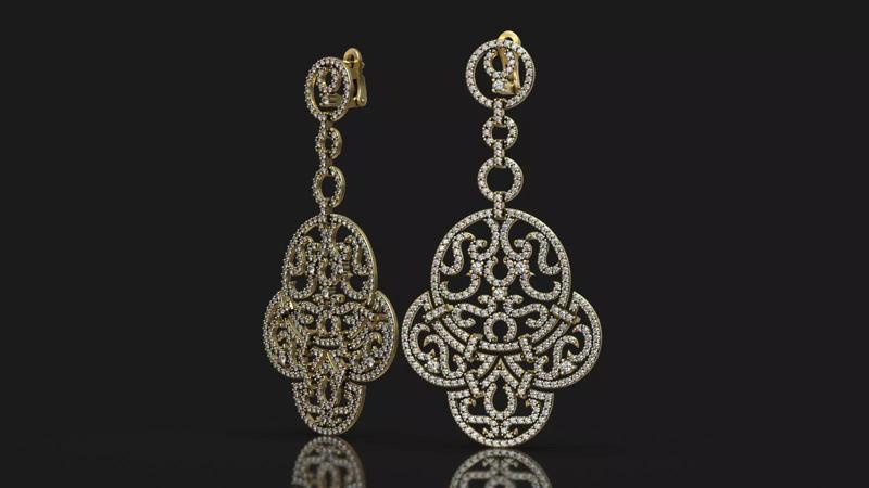Luxury Designer Gold Round Diamond Earrings