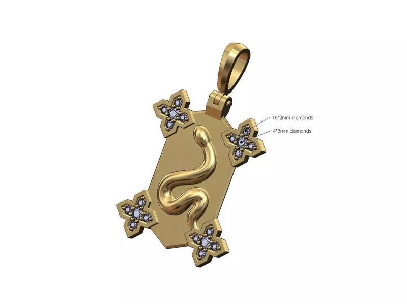 Snake Moroccan Maltese star diamond corners pendant