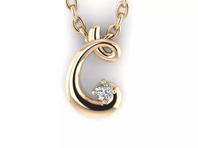 Pendant c gold ring with diamond in center