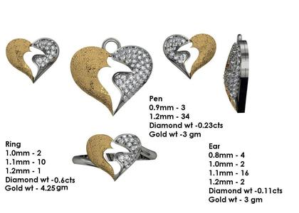 PN1683 gold and silver heart shaped pendant with diamonds