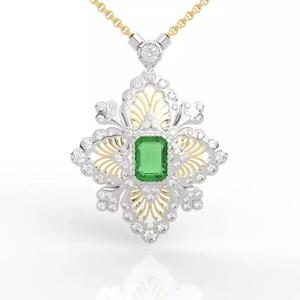 Floral Necklace with Emerald-Cut Gemstone