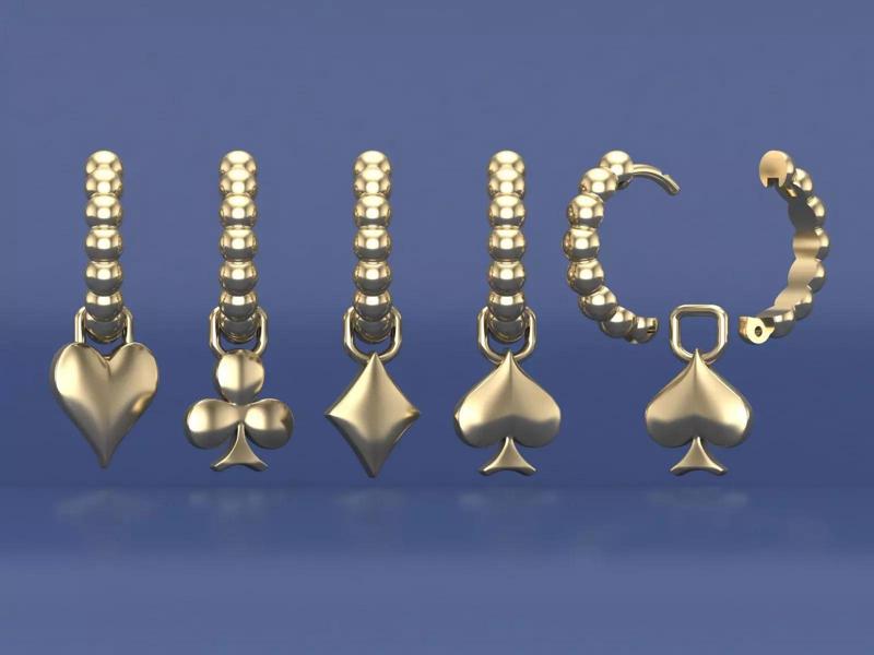 A Set Of Iconic Pokers Dot Hoop Earrings 3D CAD Design