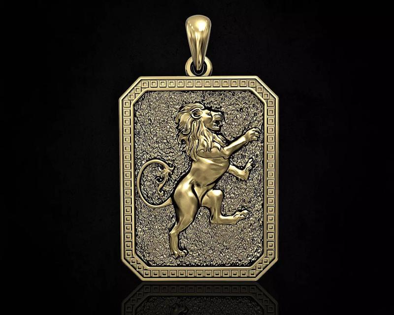 Heraldic rampant lion pendant