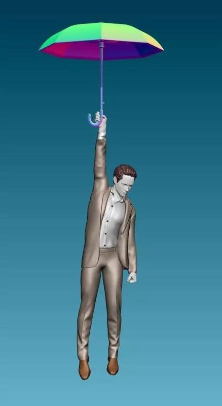 A hanging umbrella man