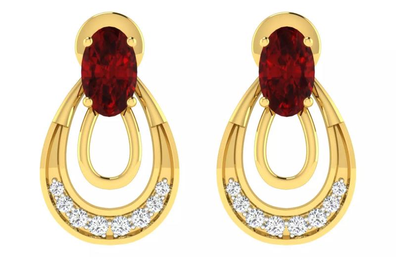 Women Oval Diamond  Earring 3dm STL OBJ FBX Renders Details