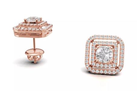 Double Line Diamond With Pointer Diamond Stud Earring for Women