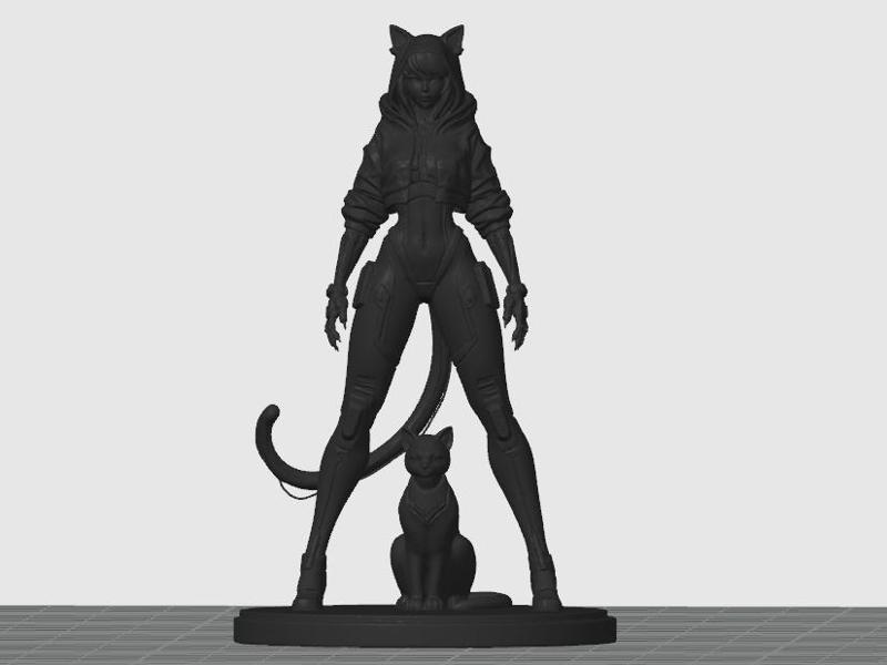 Cyber cat-girl figurine