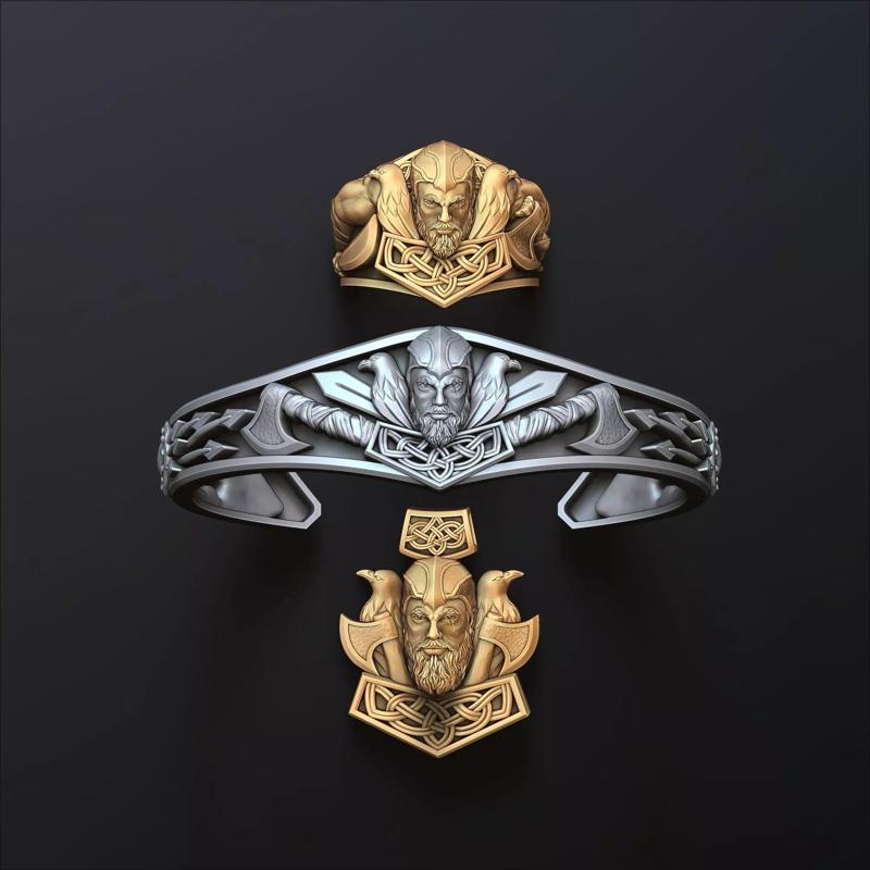 Viking Ring Pendant Bracelet Collection Set