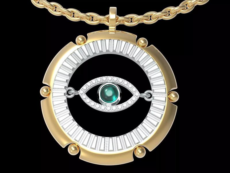 Turquise and Diamond Evil Eye Pendant Necklace