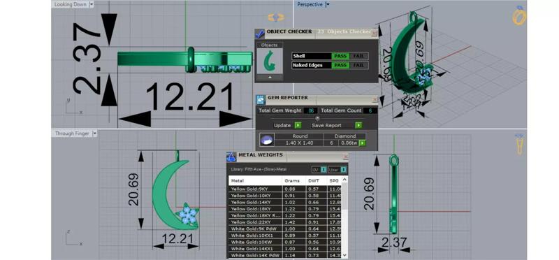 STL 3dm Pendant Shining Diamond Rays on the Crescent Moon jp0191