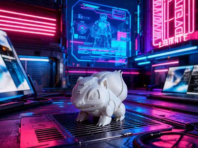 Mecha Pokemon Mecha Bulbasaur 2077 mecha style