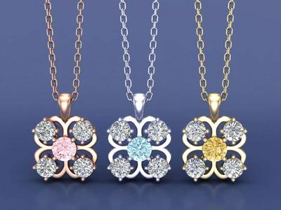 Clover Diamond Pendant Necklace 3D Print CAD Design