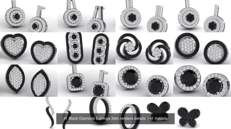 41 Black Diamond Earrings 3dm renders details  3D Model Collection