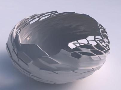 Bowl spheric squeezed wide with twisted reptile skin with holes