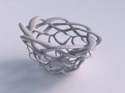 Bowl cylindrical with interlacing lattice squeezed with strec...