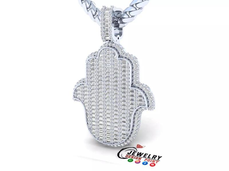 Custom Hamsa Hand Diamond Pendant - Hamsa Hand Necklace