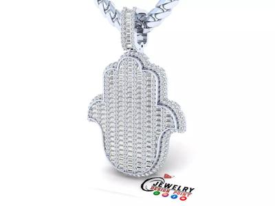 Custom Hamsa Hand Diamond Pendant - Hamsa Hand Necklace
