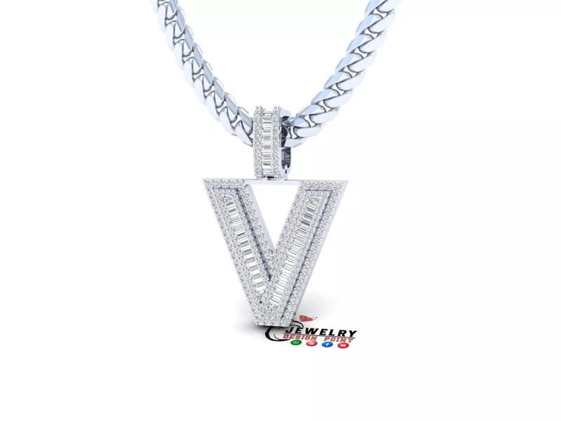 Custom Initial V Letter Diamond  A to Z Alphabet Bug Necklace