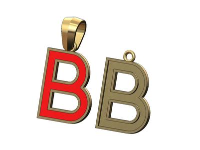 B letter initial enamel stepped pendant charm bail 3D print model
