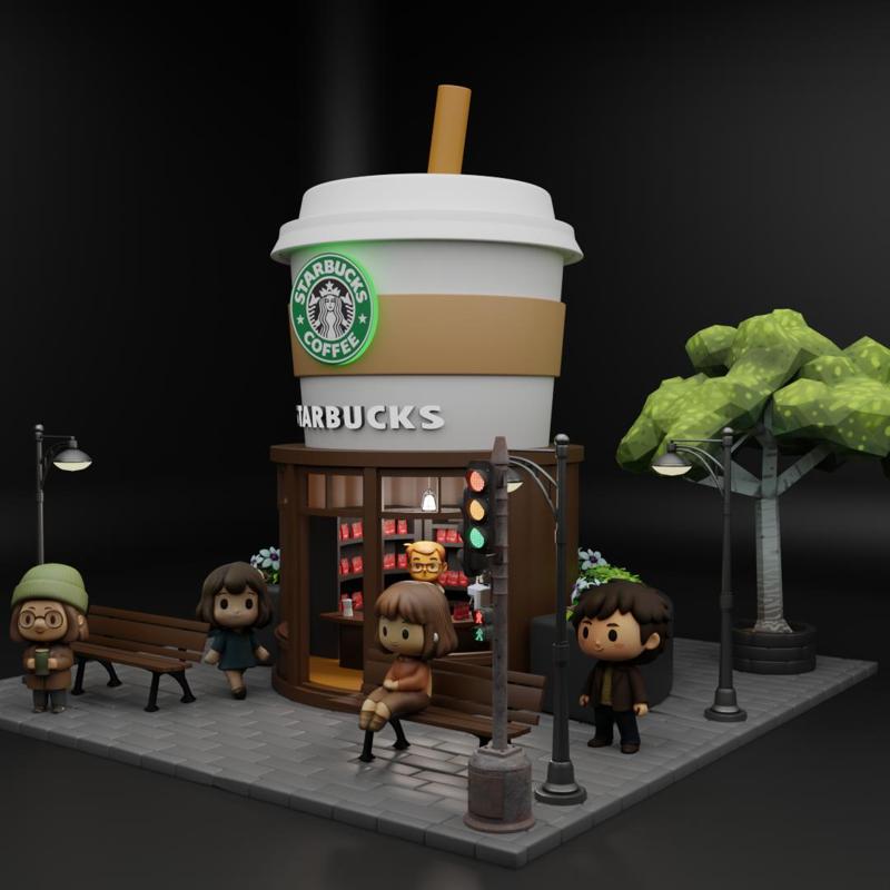 Starbucks Miniature Coffee Shop Diorama Scene