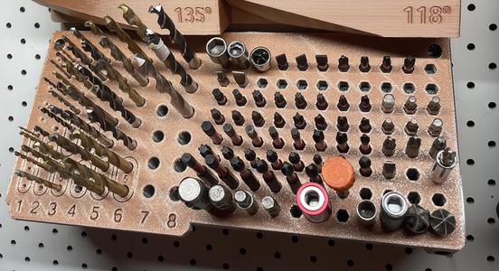 Wall mounted drill and hex bit storage