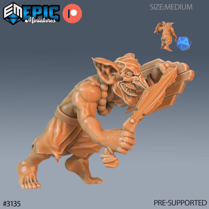 Wicked Goblin Tribe Sword & Shield ‧ DnD Miniature ‧ Tabletop Miniatures ‧ Gaming Monster ‧ 3D Model ‧ RPG ‧ DnDminis ‧ STL FILE