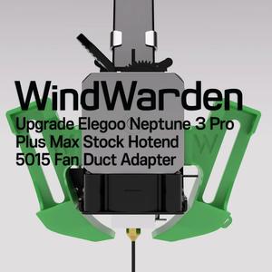 WindWarden Upgrade Elegoo Neptune 3 Pro Plus Max Stock Hotend 5015 Fan Duct Adapter Beta V0.4   