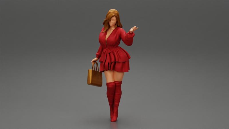Young woman wearing beautiful Fashion dress and holding handbag 3D Print Model