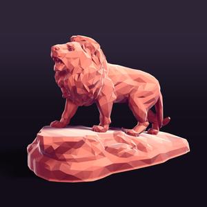 LowPoly - Low Poly - Polygonal Lion Statue - Figurine