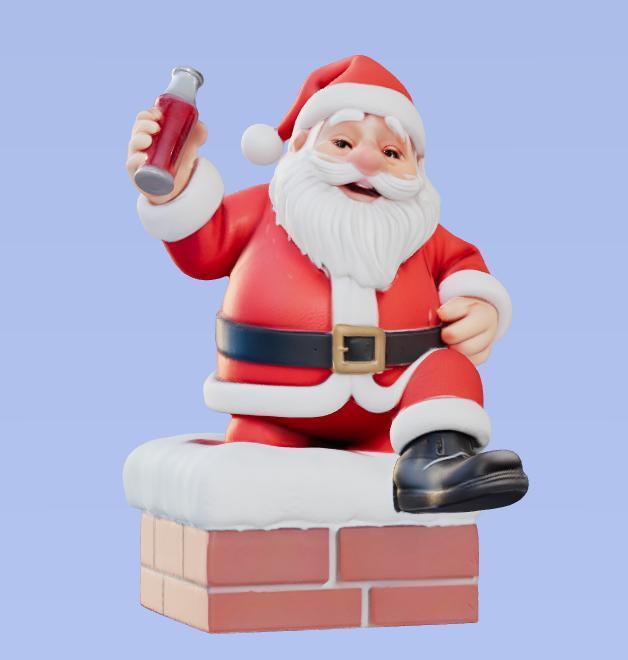 Santa Claus comes out of the chimney