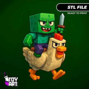 Chicken Jockey - Minecraft STL Diorama Figure